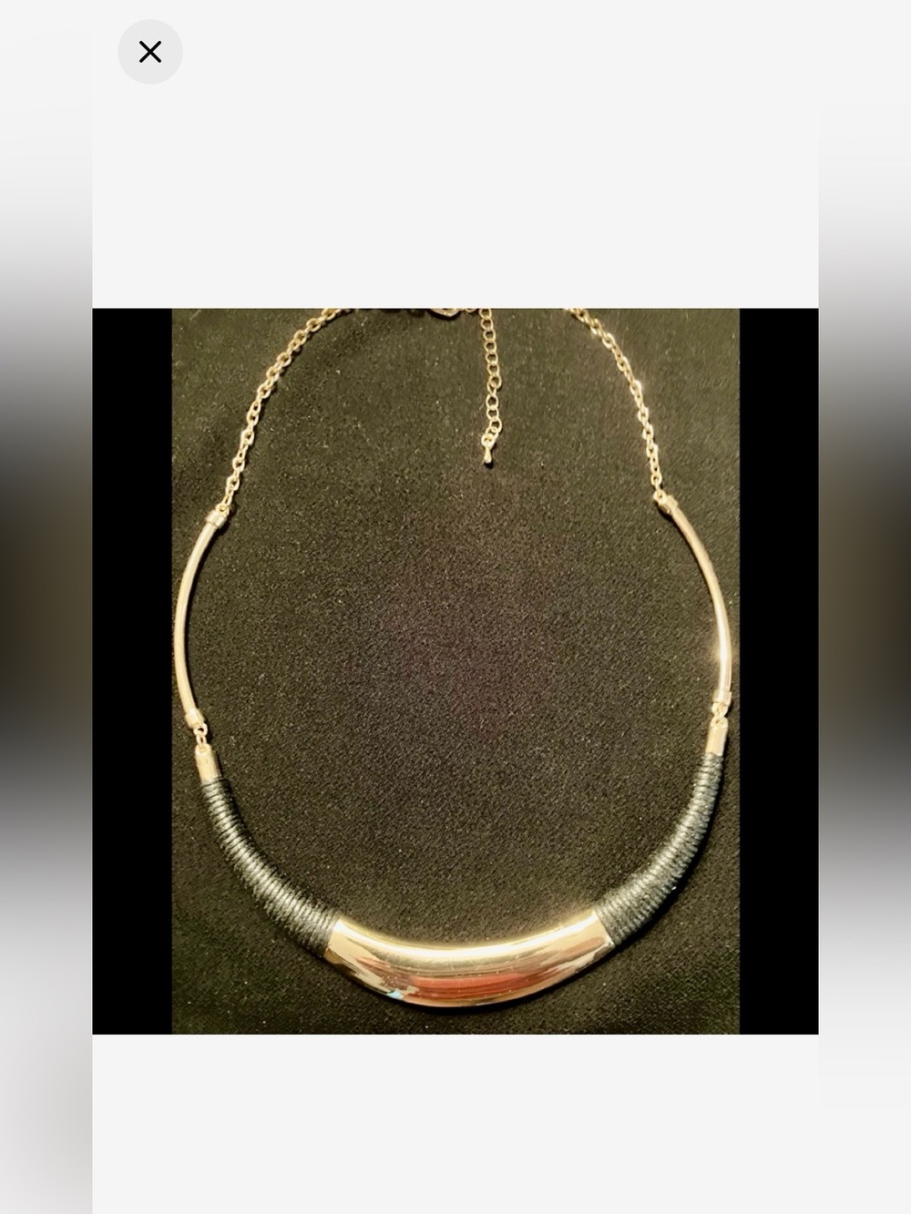 New Designer Gold and Black leather Wrapped Collar Necklace in Box